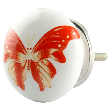 Red Butterfly Ceramic Wardrobe Knob